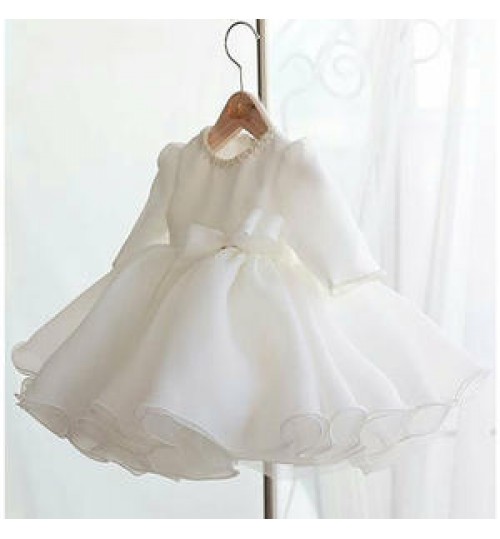 Long sleeve beautiful baby clothes new born baby girl 8 month princess chiffon dress with big bow