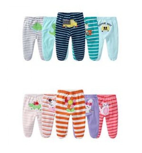 5 pieces set newborn infant random design cartoon print trousers wrap foot winter baby cotton pants