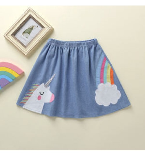 NEW newborn Fashion summer cute kid baby girl loose denim skirt rainbow cartoon print colorful skirts clothes girls Casual Skirt