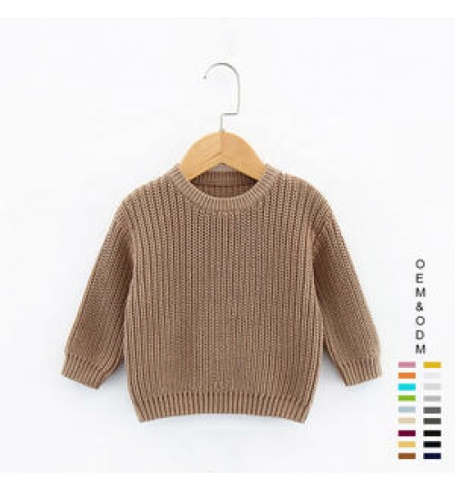 2022 Hot Sale 100% Cotton Custom Chunky Knit Oversized Brown Knitted Newborn Baby Jumper Sweater Kids Pullover Baby Sweaters