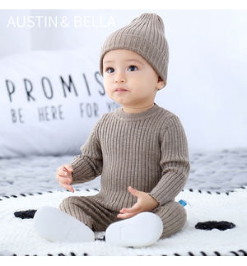 Wholesale custom boutique baby clothes 3 piece set baby sweaters boy chunky crochet knit designs soft winter