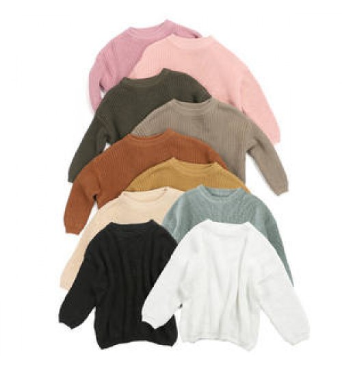 Solid color kids winter sweater long sleeve baby girl sweaters customized kids knitting sweater