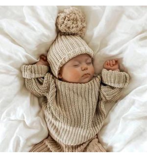 INS Girls Sweater Infant Pullover Long Sleeve 100% organic cotton chunky Crew neck baby knits sweaters