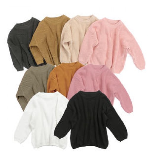 Autumn And Winter Cotton Pullover Boutique Plain Keep Warm Baby Girls Knitted Pullover Toddler Sweaters
