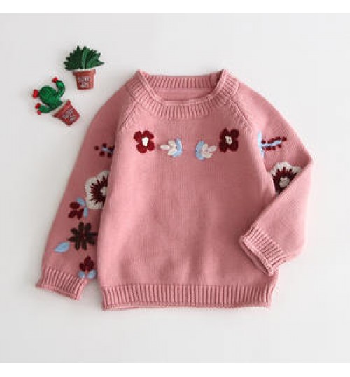 Hand-embroidered Hook Flower Knit Sweater Baby Girl Cute Sweater