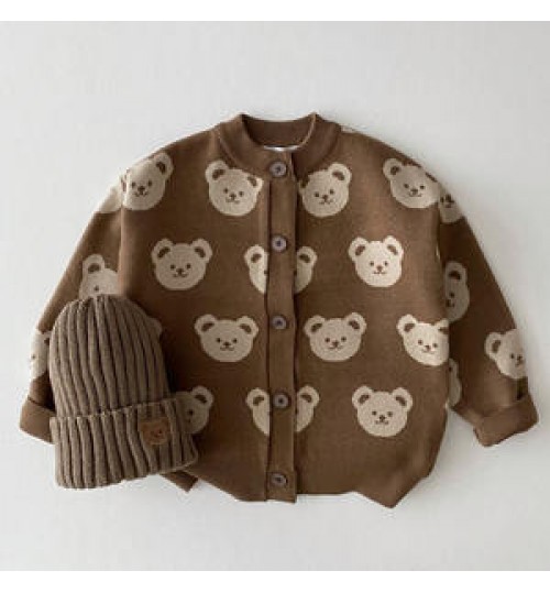 2022 New Baby Bear Cardigan Autumn Winter Baby Knit Clothes Cute Cartoon New Born Baby Sweaters