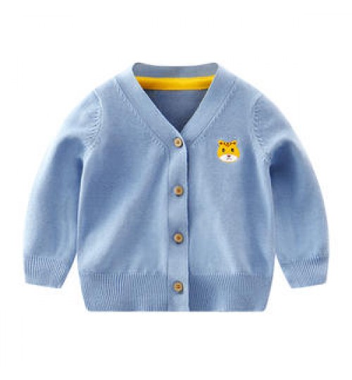 2021 Autumn New Embroidery Baby Cardigan Sweater Coats Soft Comfortable Baby Blue Knitted Sweater