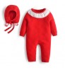 Baby Girl One Piece Sweaters Newborn Red Knitted Rompers with Hats Blanket Infant Knitwear Cotton Knit Jumpsuit In stock