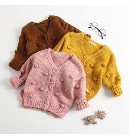 2021 Winter fall knitted baby girl cardigan sweater with pom pom