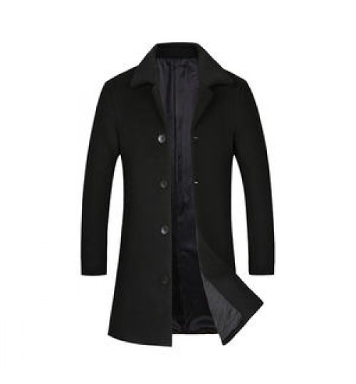 Men's Coat High Quality Men's Casual Trench Solid Color Casual Wool Coat Single-breasted Blend Jacket