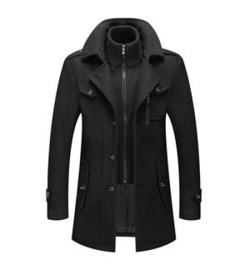 New Autumn Winter High Quality Solid Color Men's Wool-blended Overcoat Long Casual Double Collar Warm Coat For Men