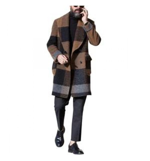 Gulidd Classic Men's Wool Overcoat Warm Winter Long Men's Wool Coat