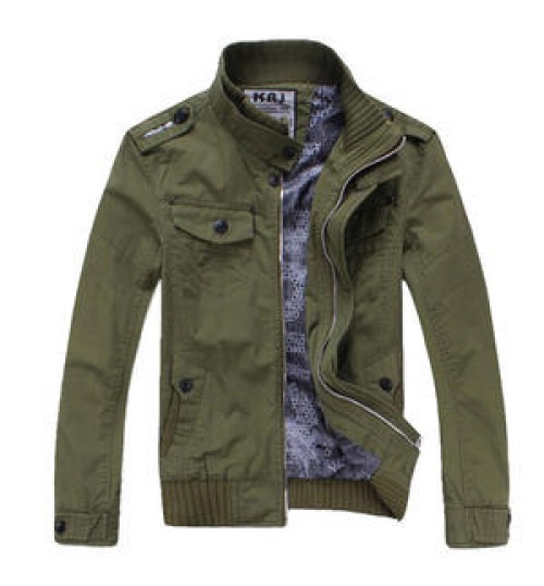 Fashion style men's slim fit washed cotton army green military casual jacket for men