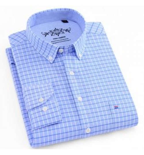Men's Shirts Shirts Men's Plaid Casual Oxford Shirts Pocket With Embroidered Logo Regular-fit Long Sleeve Button Down Work Shirts Custom
