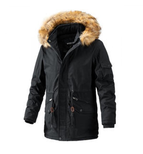 Winter Thicken Warm Soild Color Casual Streets Cold-Proof Jacket,Men's Fur Collar Parkas Coat