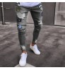 New Italy Style Men's Distressed Destroyed Badge Pants Art Patches Skinny Biker White Jeans Slim Trousers