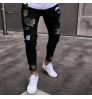 New Italy Style Men's Distressed Destroyed Badge Pants Art Patches Skinny Biker White Jeans Slim Trousers