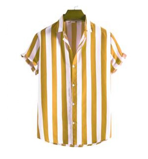 Men's Shirt Shirts Shirts New Cotton Casual Men's Striped Shirt Breathable Loose Lapel Short Sleeve Men's Business Shirts