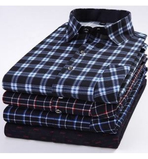 New Fashion Blue Casual Shirt England Style Stand-up Collar Polo T Shirts Plaid Long Sleeve Men's Shirts