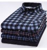 New Fashion Blue Casual Shirt England Style Stand-up Collar Polo T Shirts Plaid Long Sleeve Men's Shirts