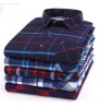 New Fashion Blue Casual Shirt England Style Stand-up Collar Polo T Shirts Plaid Long Sleeve Men's Shirts