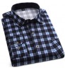 New Fashion Blue Casual Shirt England Style Stand-up Collar Polo T Shirts Plaid Long Sleeve Men's Shirts