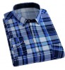 New Fashion Blue Casual Shirt England Style Stand-up Collar Polo T Shirts Plaid Long Sleeve Men's Shirts