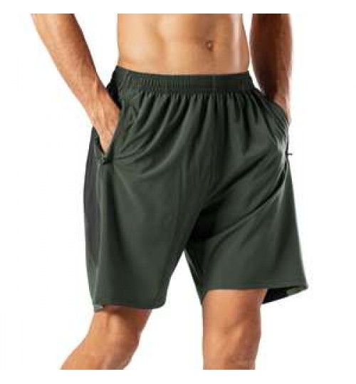 Men's Casual Sports Quick Dry Workout Running Shorts With Zipper Pockets