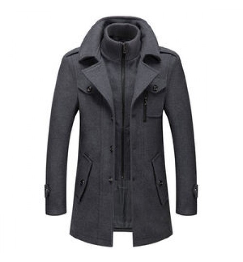 New Men Wool Blends Coats Autumn Winter Solid Color Cold Resistant Men Woolen Overcoat Double Collar Casual Trench Coat Male