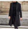 Autumn and Winter Casual Solid Color Men's Jacket Woolen Coat Thicken Warm Long Trench Coat With pocket trim