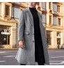Autumn and Winter Casual Solid Color Men's Jacket Woolen Coat Thicken Warm Long Trench Coat With pocket trim