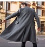 Autumn and Winter Casual Solid Color Men's Jacket Woolen Coat Thicken Warm Long Trench Coat With pocket trim