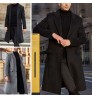 Autumn and Winter Casual Solid Color Men's Jacket Woolen Coat Thicken Warm Long Trench Coat With pocket trim