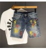 High quality jeans shorts Men's summer stretch denim pants boys short pants Young jeans fit skinny breathable Five trousers