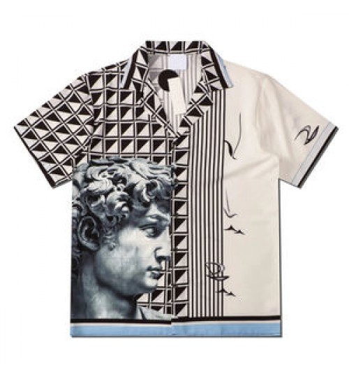 2022 Lasted Digital Printed Men's Collar T Shirts Rayon Viscose High Fashion Quality Vintage Short Sleeve Shirts For Men