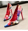 Wholesale fashion pointed floral thin heels mature sexy stilletos high heel shoes