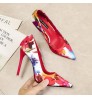 Wholesale fashion pointed floral thin heels mature sexy stilletos high heel shoes