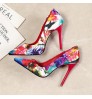 Wholesale fashion pointed floral thin heels mature sexy stilletos high heel shoes