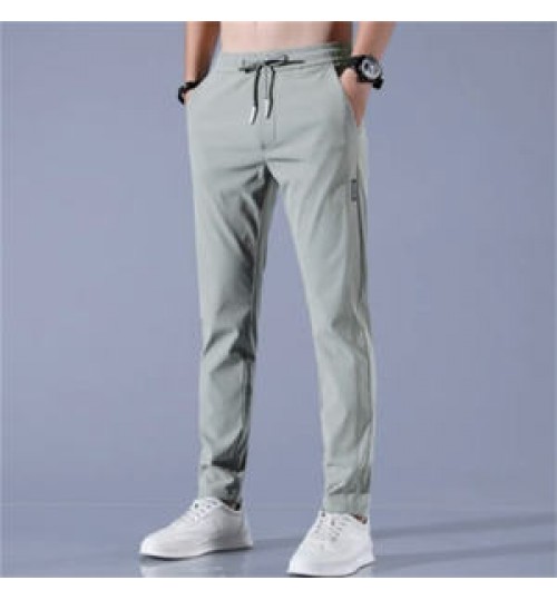 Men's Ice Silk Trousers Solid Color Mid-Waist Loose Breathable Straight-Leg Casual Pants Thin Quick-Drying Sports Pants