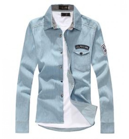 New Fashion Men's Autumn Long Sleeve Shirt Cowboy Slim Shirt