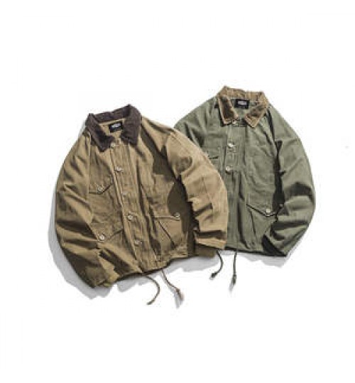 2022 Hot Sale Leisure Multi Pocket Button Tooling Top Solid Color Jeans Jacket Long Sleeve Casual Men Coat