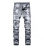 new men fashion jeans slim fit light gray distressed ripped jeans men's jeans