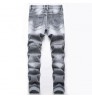 new men fashion jeans slim fit light gray distressed ripped jeans men's jeans