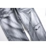 new men fashion jeans slim fit light gray distressed ripped jeans men's jeans