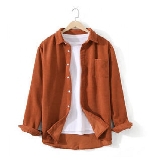 Corduroy solid color loose casual men's long sleeve shirt top for men blouse