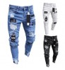 New Italy Style Men's Distressed Destroyed Badge Pants Art Patches Skinny Biker White Jeans Slim Trousers men denim jeans