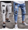 New Italy Style Men's Distressed Destroyed Badge Pants Art Patches Skinny Biker White Jeans Slim Trousers men denim jeans