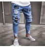 New Italy Style Men's Distressed Destroyed Badge Pants Art Patches Skinny Biker White Jeans Slim Trousers men denim jeans