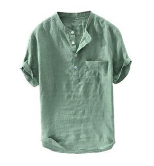 2022 Fashion Hawaii Men's Shirt Thin Mens Beach Short Sleeve Shirt Leisure Plain Linen Tops