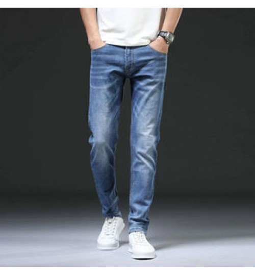 Factory custom high quality comfortable washed denim jeans fashion blue straight men's jeans